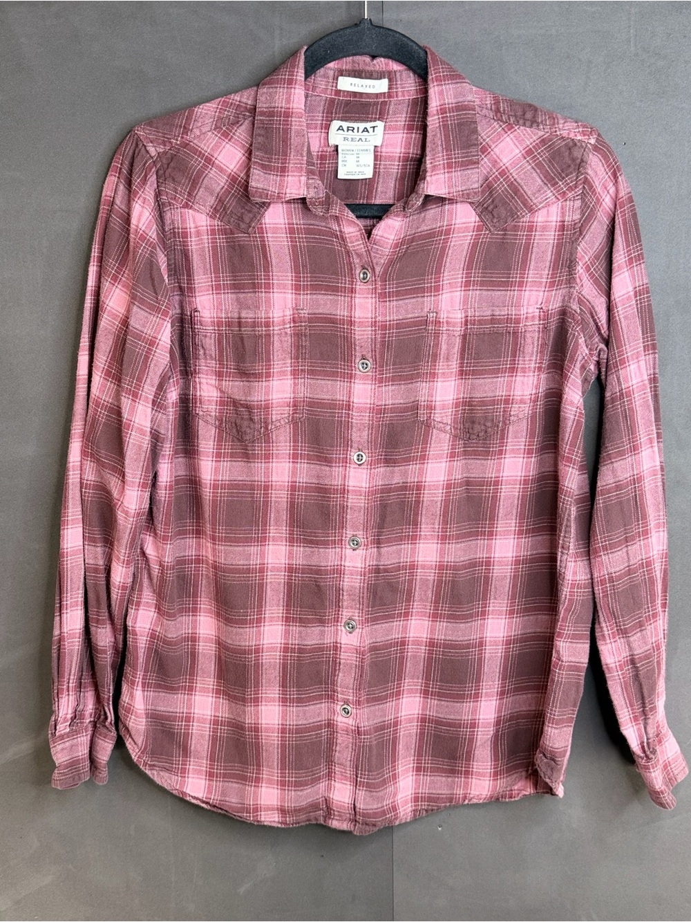 Ariat Women’s Pink Plaid Button-Up Shirt Billie Jean Style Size Med 100% Cotton
